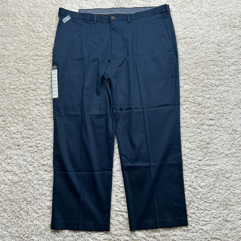 Haggar Pants 44x29 Navy Premium No Iron Khaki Classic Fit Flat Front Stretch New